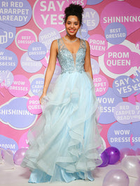 Layered Tulle Prom Dress V-Neck Sparkly Beaded Ball Gown Party Dress Ms2510167