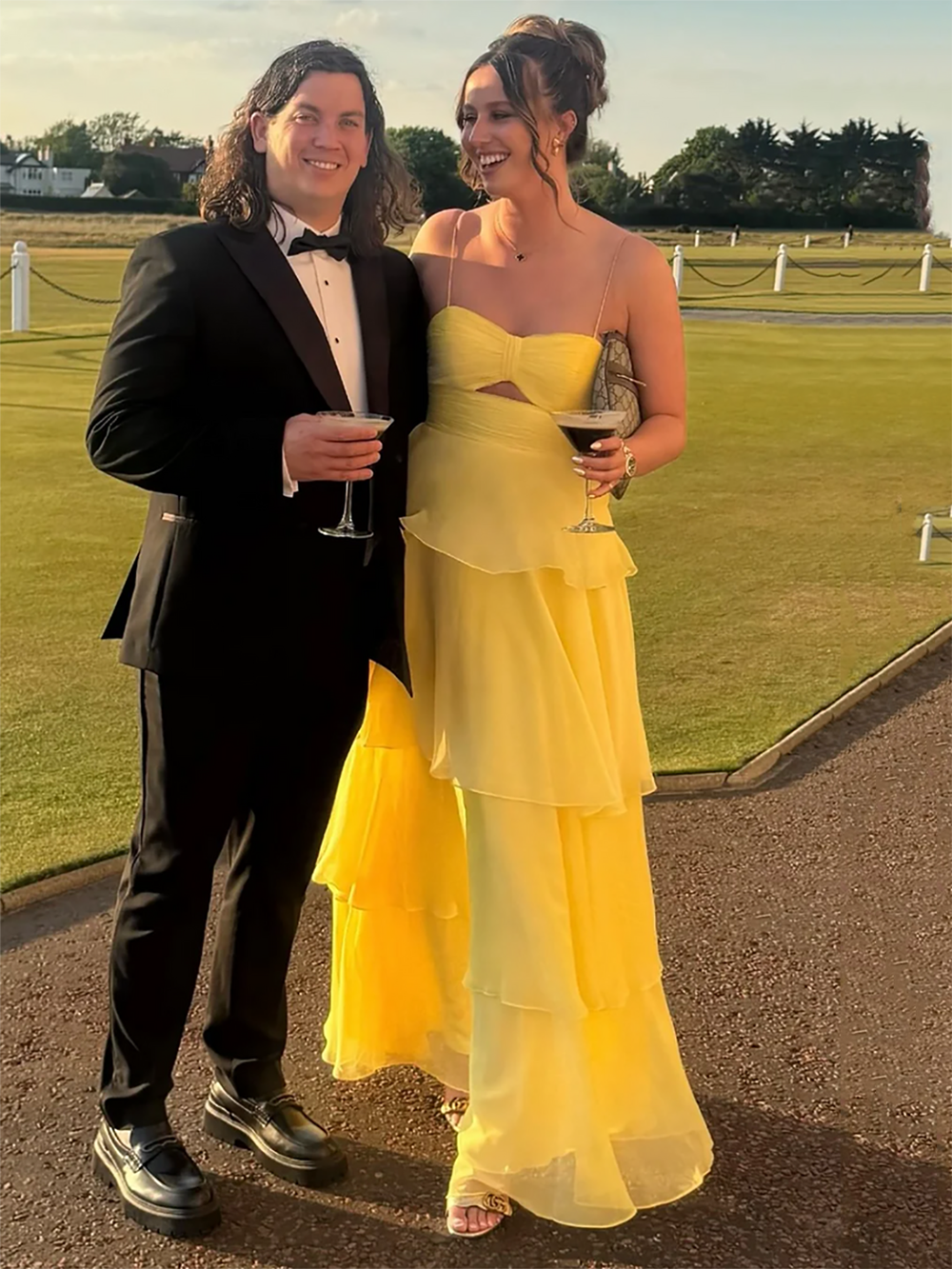Yellow Chiffon Prom Dress Spaghetti Strap Cut Out Tiered Ruffle A Line Evening Dress Ms2606071