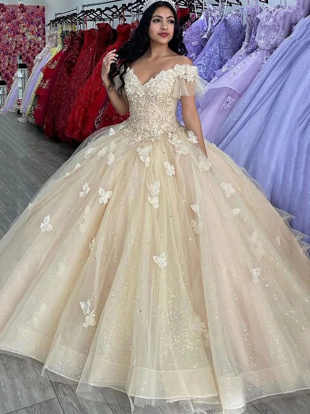 Abiti da ballo Quinceanera da donna con scollo a cuore, spalline sottili, applicazioni in pizzo, abiti Sweet 16 per adolescenti