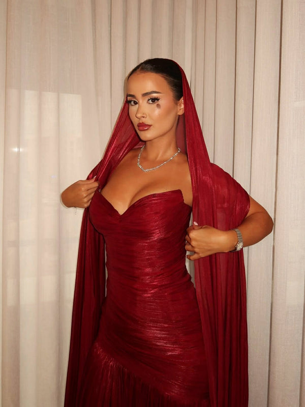 Burgundy Formal Evening Gown Sweetheart Wrap Prom Dress With Shawl Ms2605304