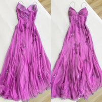 Sequin Beads Chiffon Formal Gown Spaghetti Strap Flowing Slit Prom Dress Ms2506112