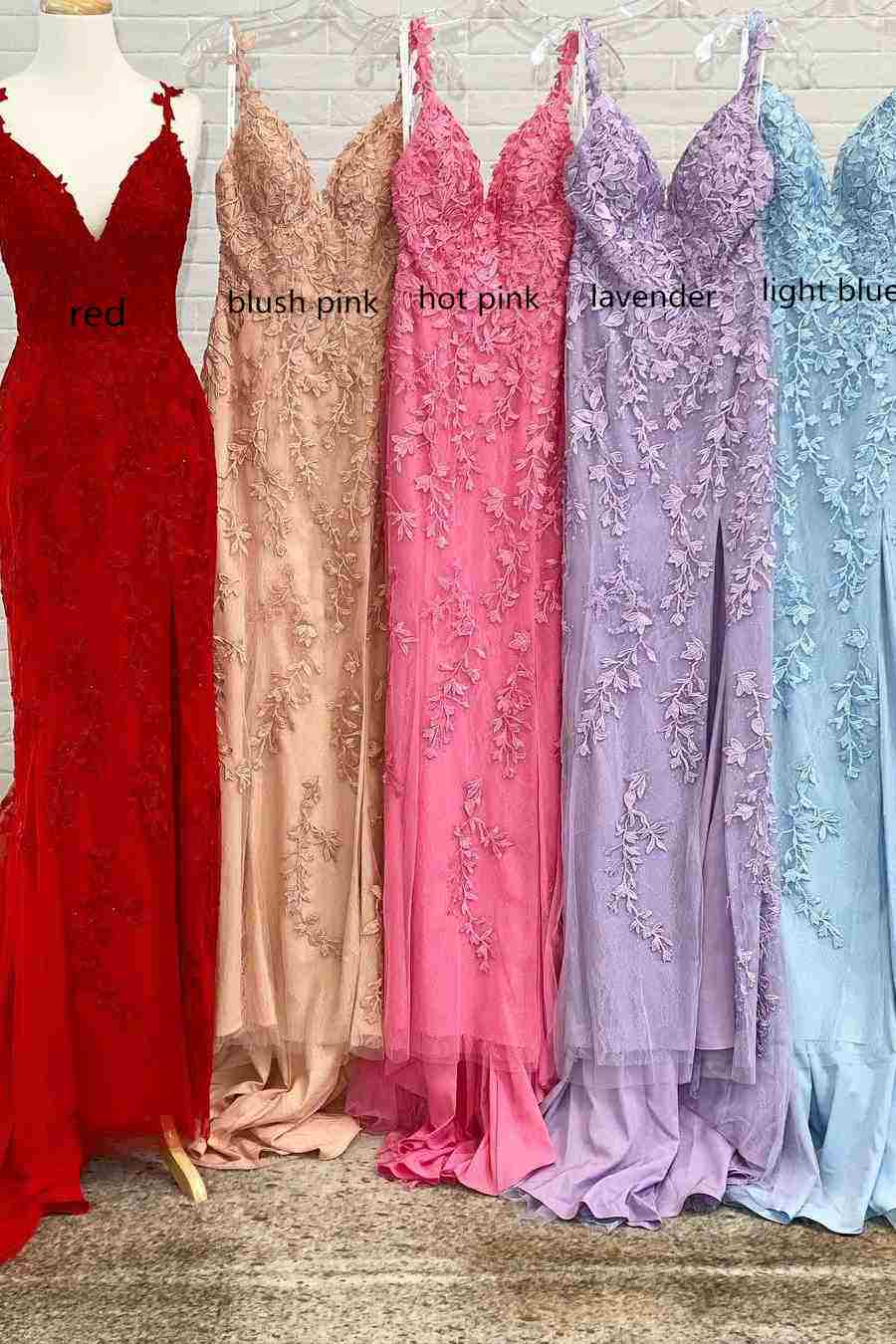 V Neck Party Dress Lace Appliqué Mermaid Prom Dress with Slit Ms2511261