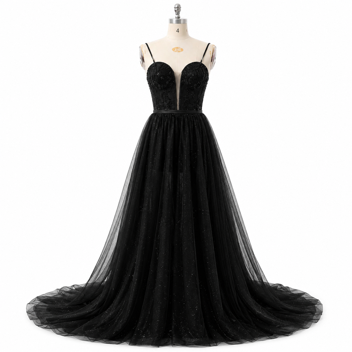 Black Glitter Prom Dress High Slit Tulle A-Line Evening Gown Corset Se –  Msikoods Official Store