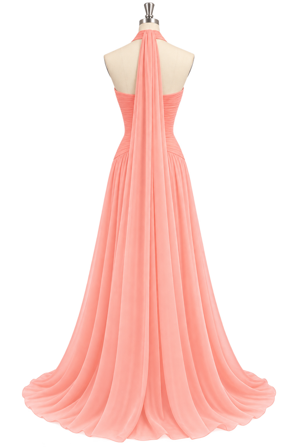 Halter Deep V Neck Pleated Evening Dress Backless Prom Dress Ms2604272