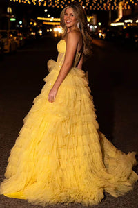 Glitter Prom Dress Strapless Corset Tulle Layered Ruffles Evening Dress Birthday Goown Ms2609136