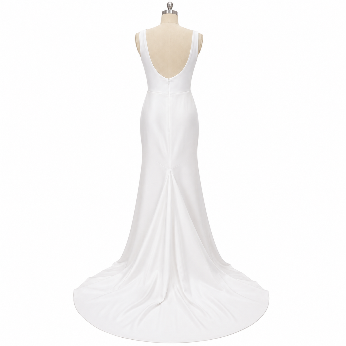 Vestido de novia sirena de satén elegante para mujer con cuello cuadrado, tirantes de espagueti, vestido de novia sin espalda con botones