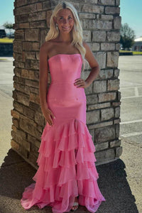 Strapless Prom Dress Mermaid Evening Dress Layered Ruffle Chiffon Gala Gown Ms2609134