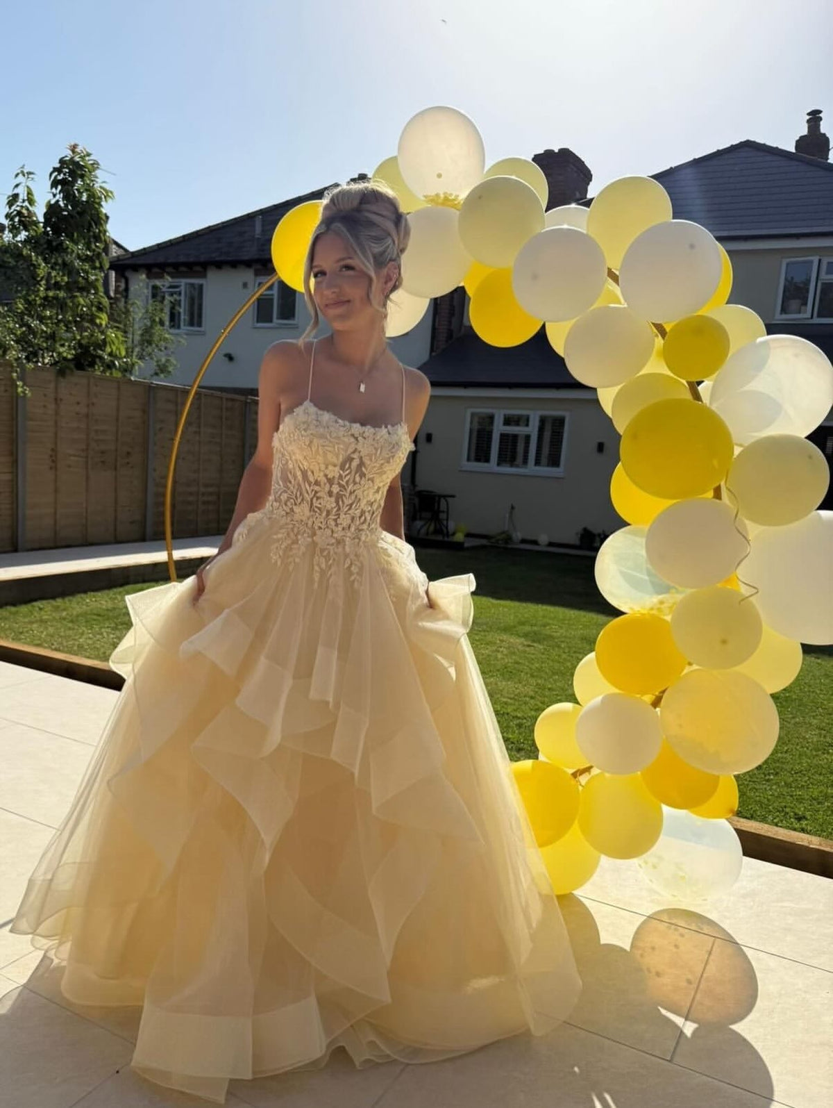 Ball Gown Prom Dress Spaghetti Strap Lace Appliques Corset Layered Tulle Princess Evening Dress Ms2607181