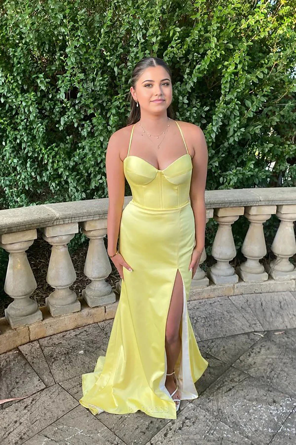 Sexy Slit Bridesmaid Dress Spaghetti Strap Corset Satin Prom Prom Dress Ms2507091