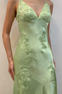Satin Lace Appliques Prom Dress Backless V Neck Formal Evening Gown Ms2506153