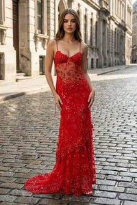 Mermaid Evening Dress Sheer Beads Embroidery Spaghetti Strap Prom Dress Ms2602262