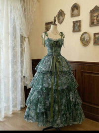 Pink Floral Print Quinceanera Dress Spaghetti Strap Tiered Ball Gown Corset Princess Prom Dress Ms2607163