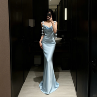 Satin Mermaid Evening Dress Cowl Neck Floral Strap Formal Evening Gown Backless Party Dress Ms2607211