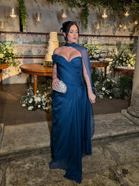 Chiffon Evening Dress One Shoulder Draped Cape Party Gown Ruched Prom Dress Ms2607032
