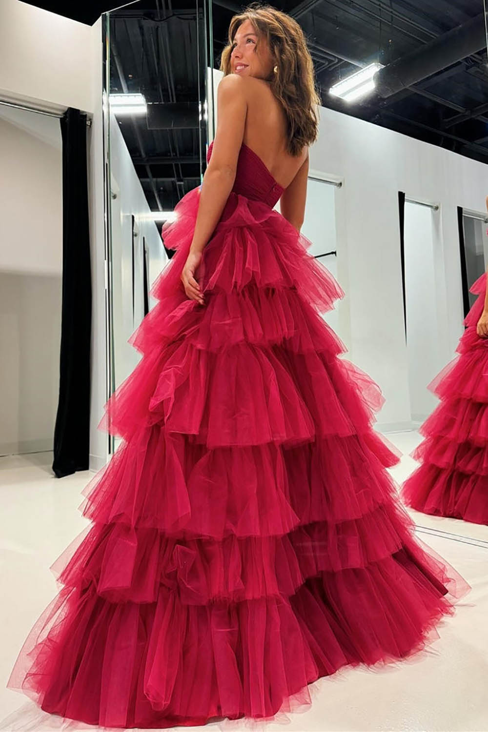 Luxury Prom Dress Strapless Birthday Dress Layered Ruffles Ball Gown Formal Evening Gowns Ms2609135