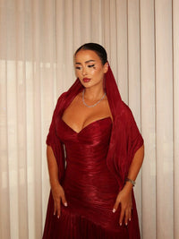 Burgundy Formal Evening Gown Sweetheart Wrap Prom Dress With Shawl Ms2605304