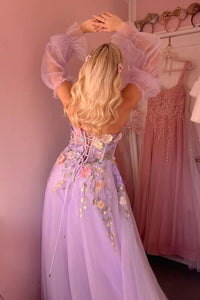 Long Sleeve Evening Gown Appliques Off Shoulder Tulle Slit Fairy Prom Dresses Ms2507113