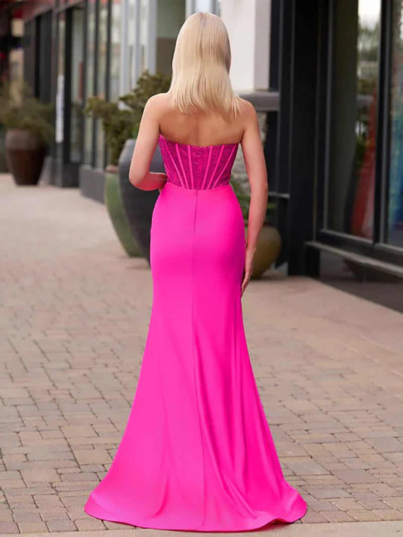 Sequin Corset Evening Dress with High Slit Strapless Prom Gown 2025 Ms2506155