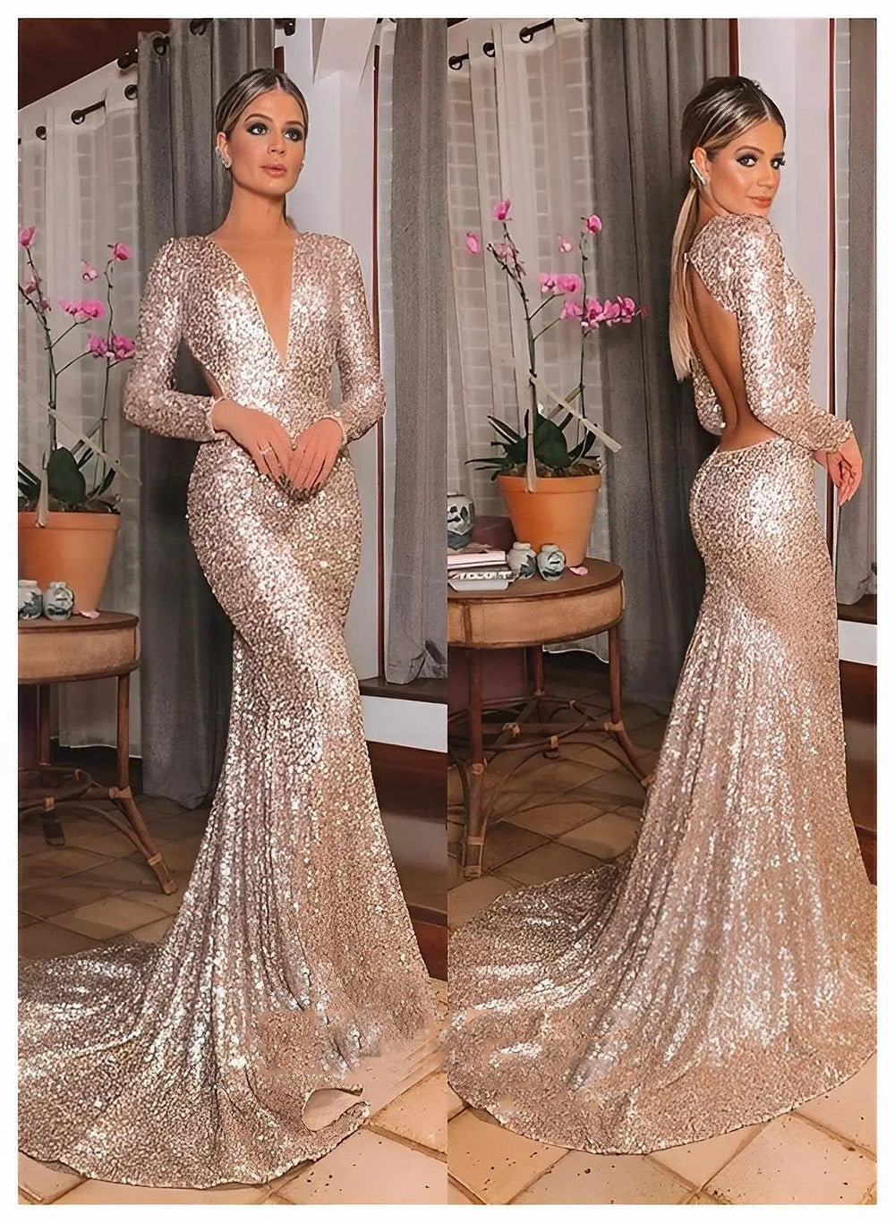 Einschultriges Pailletten-Ballkleid mit Schlitz Glitzer Langes Meerjungfrauen-Abendkleid Partykleid