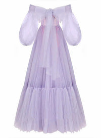 Off Shoulder Tulle Prom Dress Puff Sleeve A Line Corset Romantic Formal Evening Gowns Ms2608061