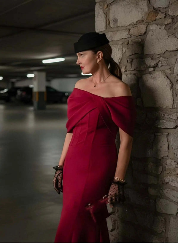 Red Prom Dress Off Shoulder Mermaid Gala Gown Front Slit Formal Evening Gowns Ms2608191
