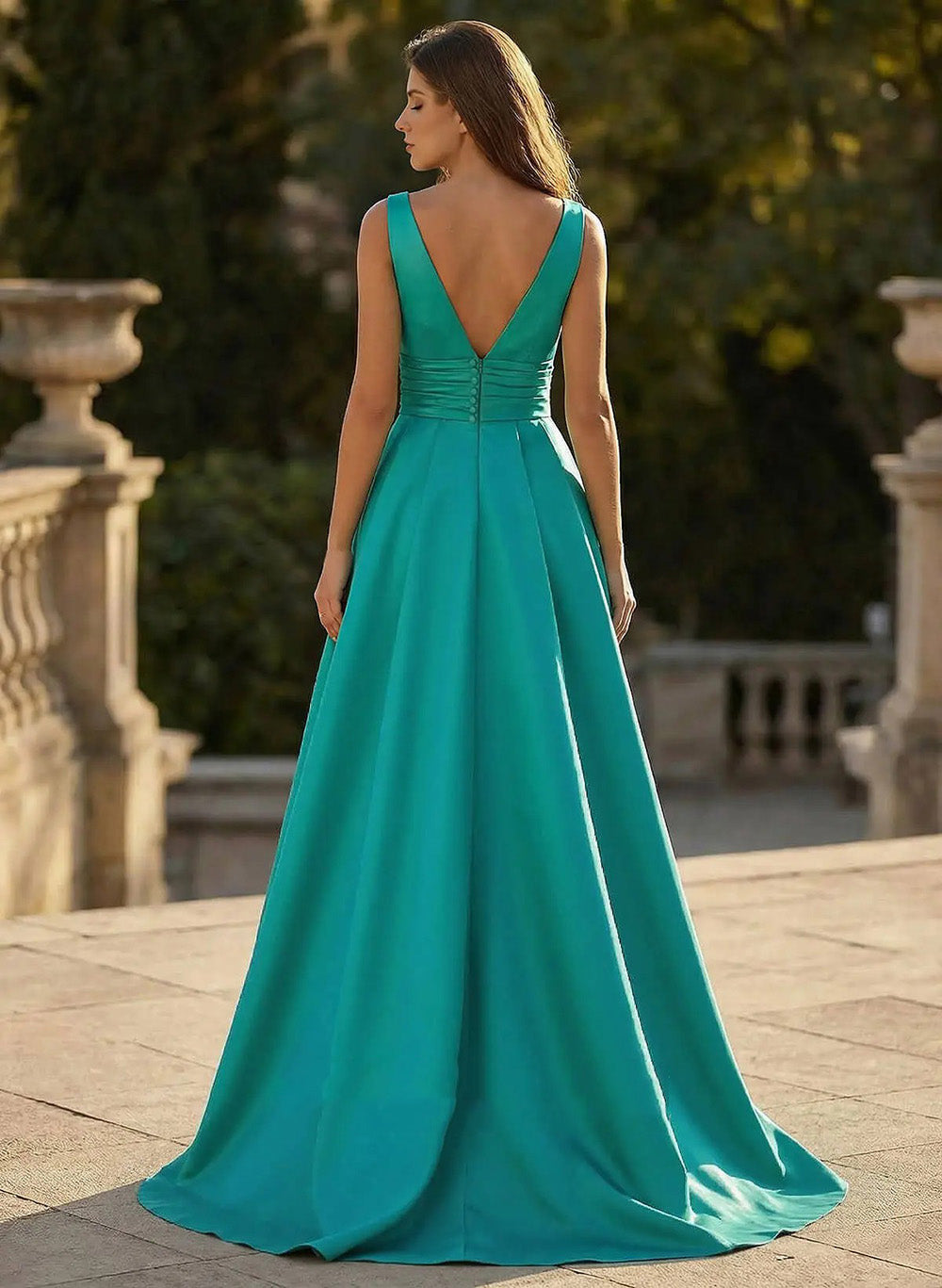 Satin A Line Satin A Line Prom Dress V Neck Birthday Gown Pleated Overskirt Formal Evening Gowns Ms2608203