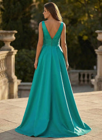 Satin A Line Satin A Line Prom Dress V Neck Birthday Gown Pleated Overskirt Formal Evening Gowns Ms2608203