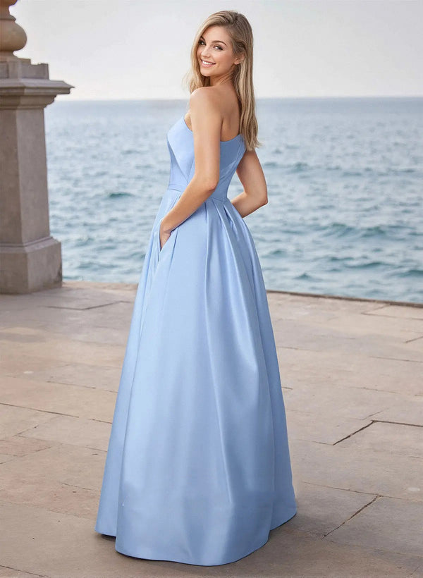 Modern Prom Dress One Shoulder Satin A Line Evening Dress with Pockets Ms2608215