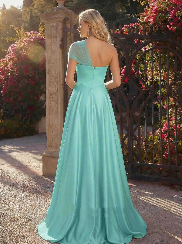 One Shoulder Prom Dress Simple Satin Party Dress A Line Forrmal Evening Gowns Ms2608214