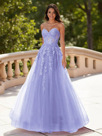 Lavender Prom Dress Sweetheart Lace Appliques Tulle Formal Evening Dress Ms2608111