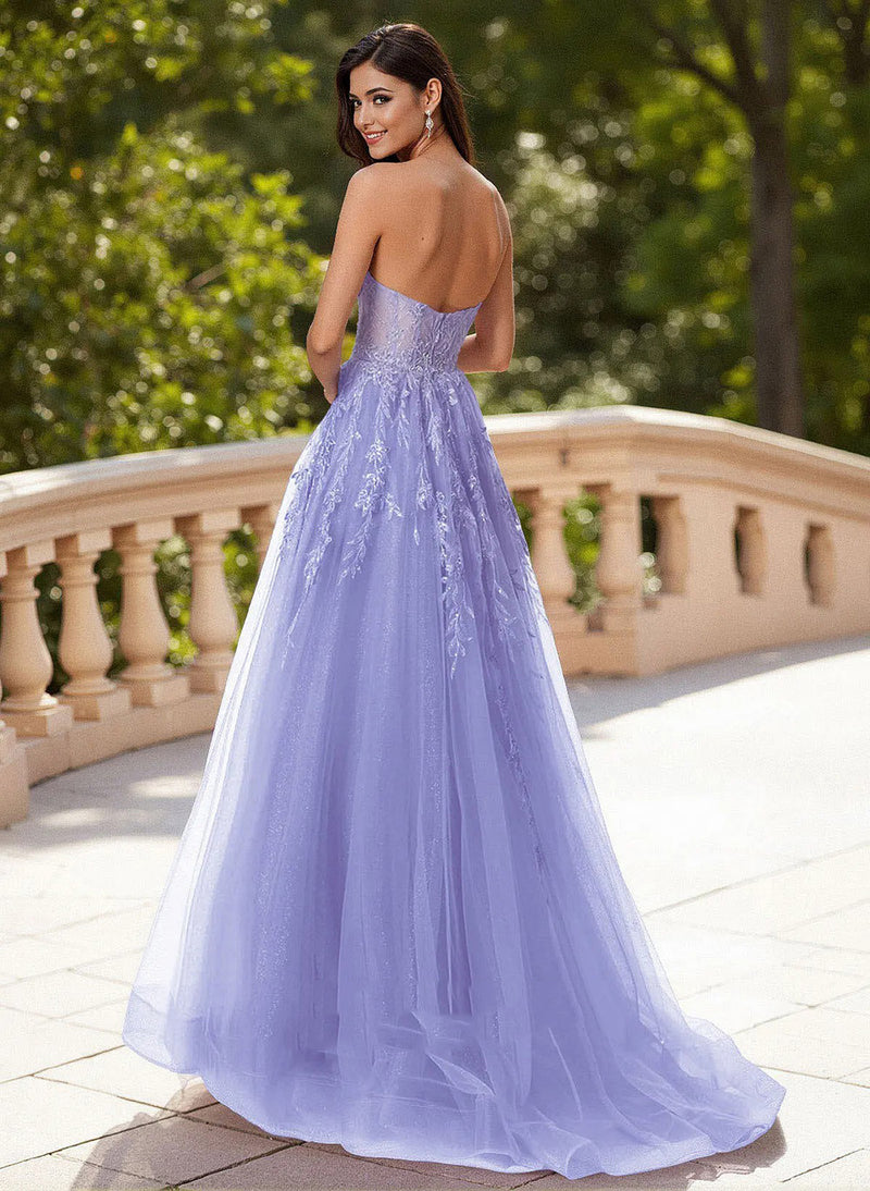 Lavender Prom Dress Sweetheart Lace Appliques Tulle Formal Evening Dress Ms2608111