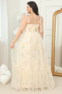 Plus Size Prom Dress A Line Bow Straps Floral Maxi Evening Dress Ms2511211