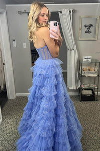 Glitter Prom Dress Strapless Corset Tulle Layered Ruffles Evening Dress Birthday Goown Ms2609136