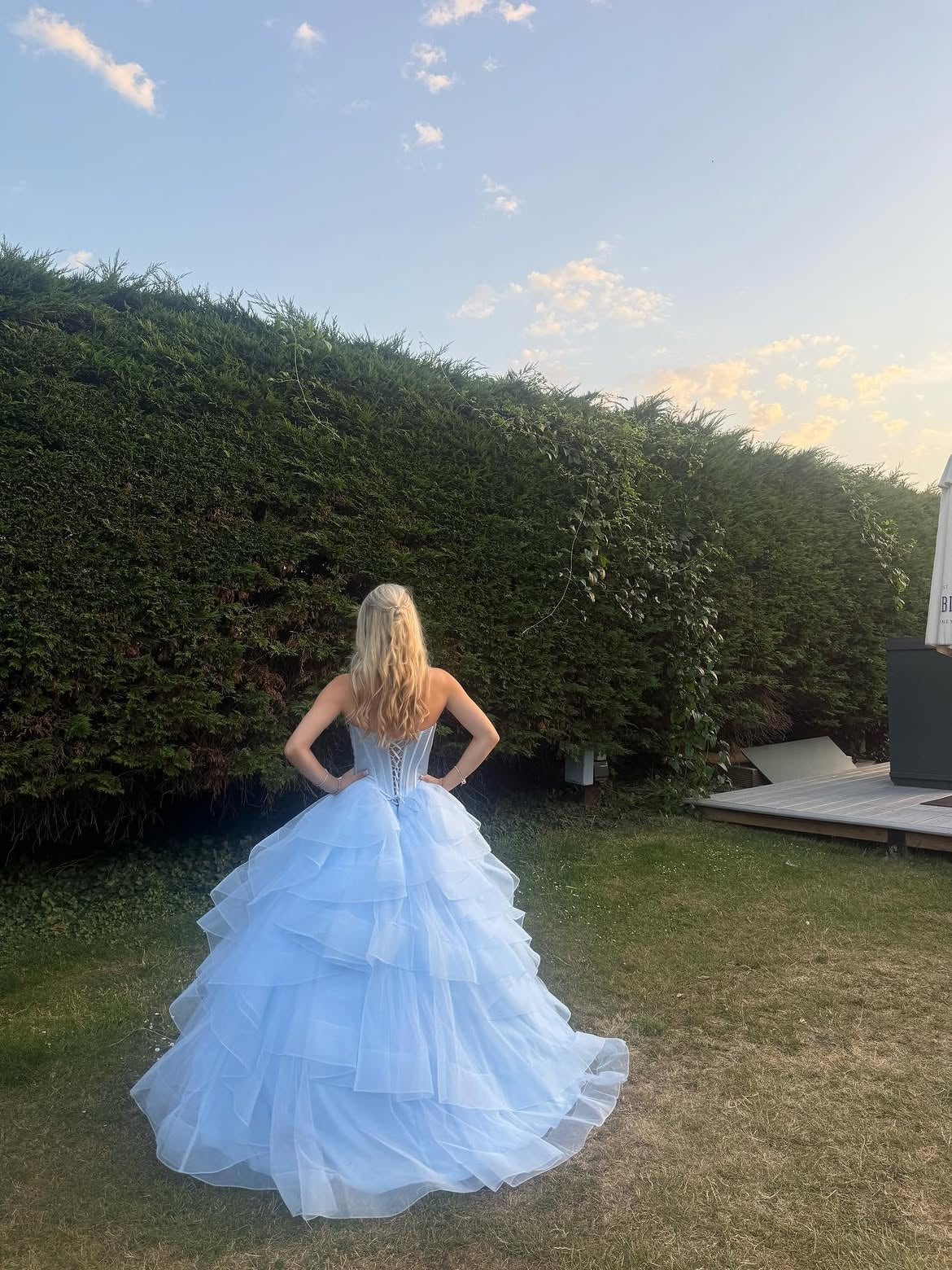 Sky Blue Prom Dress Sweetheart Corset Tiered Organza Ball Gown Princess Formal Dress Ms2607161