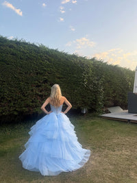 Sky Blue Prom Dress Sweetheart Corset Tiered Organza Ball Gown Princess Formal Dress Ms2607161