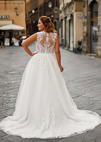 Vestido de Noiva com Apliques de Renda Romântica, Ombros Descobertos, Tule, Corte em A, Vestidos de Noiva Ms2503262