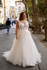 Romantika Punta Aplikaĵa Geedziĝa Robo Senŝultra Tula A-linia Geedziĝa Robo Ms2503262