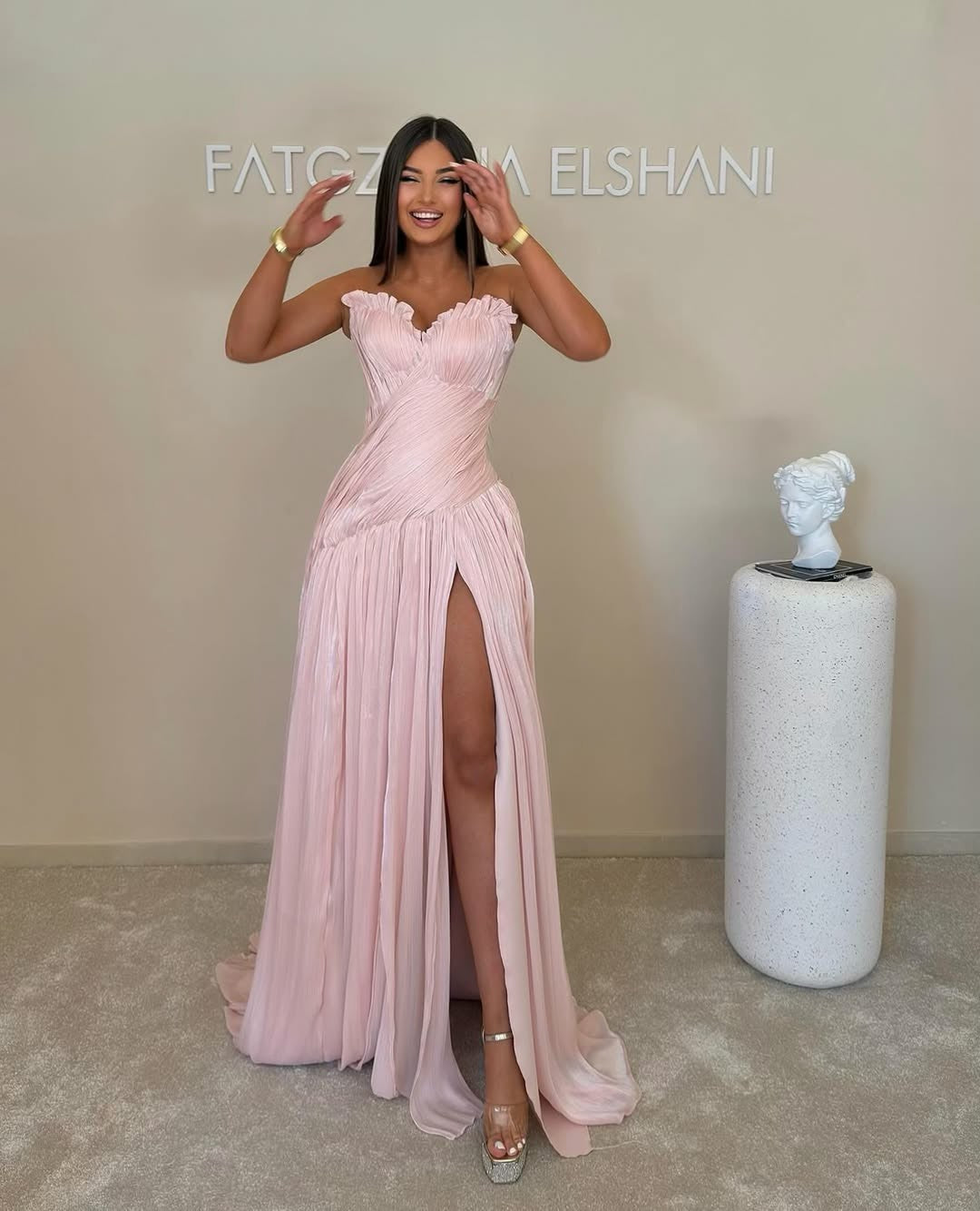 Elegantes grünes Ballkleid mit Rüschen und Rundhalsausschnitt für Damen, formelle Anlässe, Partykleid, Abendkleid