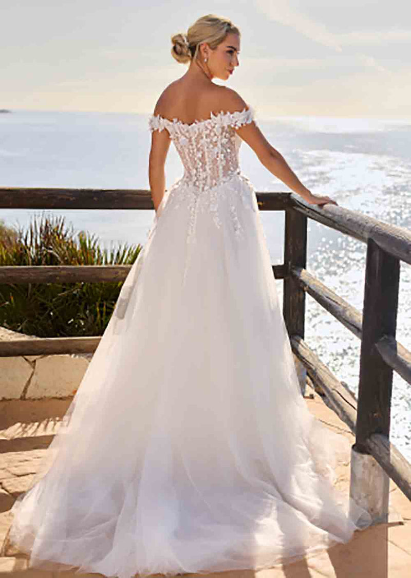 Robes de mariée à manches longues pour mariée Robes de mariée à col en V Robes de mariée en dentelle et tulle pour femmes avec traîne