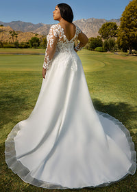 Robes de mariée à manches longues pour mariée Robes de mariée à col en V Robes de mariée en dentelle et tulle pour femmes avec traîne