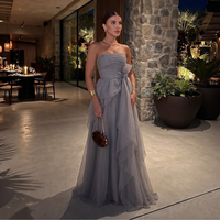 Grey Strapless Tulle Prom Dress Layered A Line Formal  Evening Gown Party Dress Ms2607202