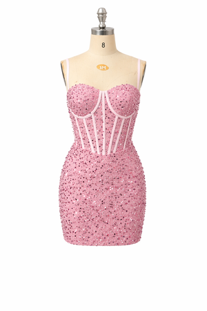 Luxury Sparkly Sequin Mini Homecoming Dress Corset Short Spaghetti Straps Croset Cocktail Party Gown for Teens MS2503081
