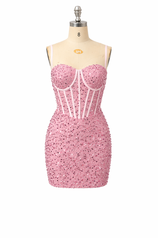 Luxury Sparkly Sequin Mini Homecoming Dress Corset Short Spaghetti Straps Croset Cocktail Party Gown for Teens MS2503081