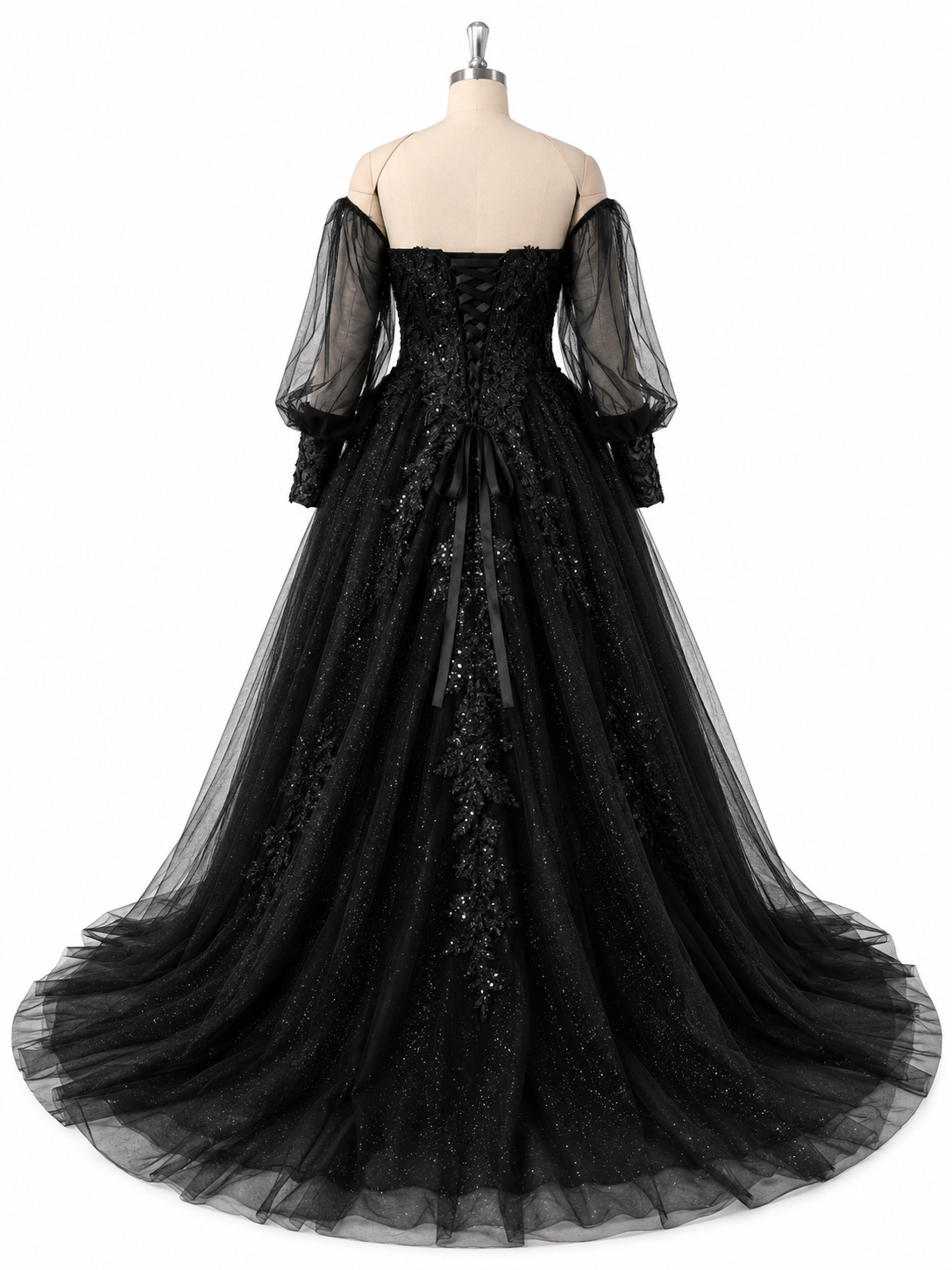Plus Size Black Lace Wedding Dress Gothic Long Sleeve Off Shoulder Bri   Msikoods Official Store