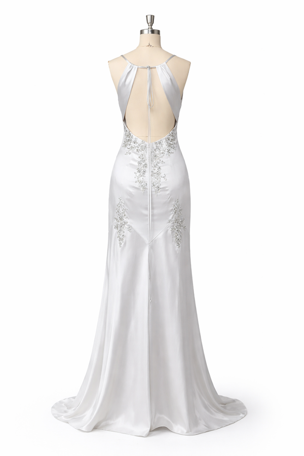 Lace Embroidered Prom Dress Beads Sexy Open Back Satin Evening Dress Ms2506111