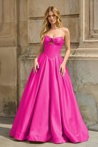 Pink Satin Prom Dress Strapless Corset Evening Gown Formal Party Dress Ms26031081