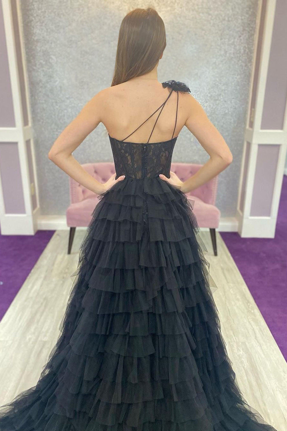 Abito da sera con spacco Ruffle, scollo a cuore, applicazioni in pizzo, corsetto, abito formale per festa di prom Ms2504114
