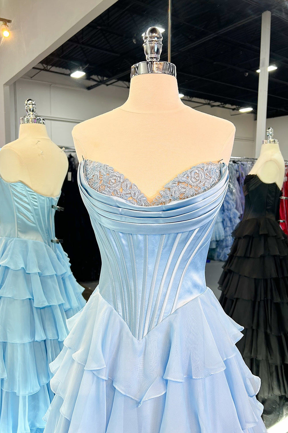 A Line Prom Dress Strapless Layered Slit Corset Formal Party Dress Ms25071441