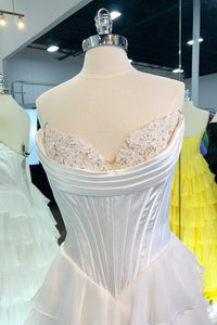 A Line Prom Dress Strapless Layered Slit Corset Formal Party Dress Ms25071441