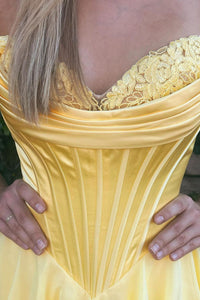 A Line Prom Dress Strapless Layered Slit Corset Formal Party Dress Ms25071441